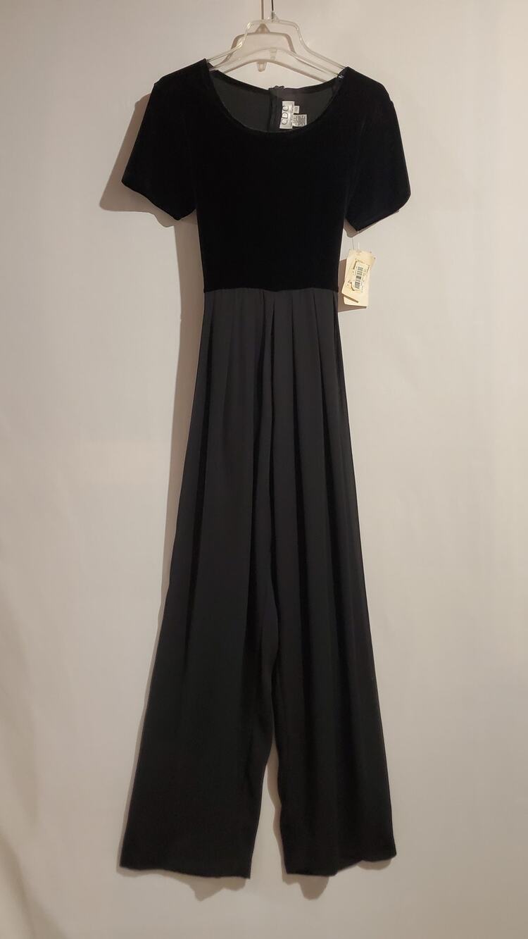 Vtg 90s CDC NWT Velvet Chiffon Tieback Jumpsuit Size 10 Whimsigoth Grunge Black
